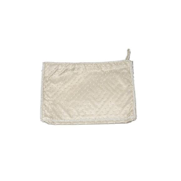 Vintage Bags By Dormar Japan Cream Floral Beaded Zipper Pouch Evening - Picture 2 of 9
